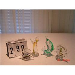 (4) BLOWN GLASS PAPERWEIGHTS - (1) PRAYING ANGEL, (1) DOLPHIN, (2) FISH