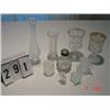 Image 1 : (9) ASSORTED PIECES - GLASS ANGEL, (2) TOOTHPICKS, (2) VASES, (1) SHAKER, (2) GOBLETS, MINI PITCHER 