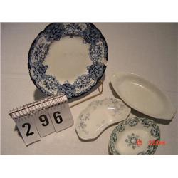 ALLERTON CHINA PLATE W/ BLUE EDGING/DESIGN (CHIP ON SIDE), IRONSTONE OVAL DISH, FISHBONE PLATE AND K