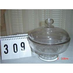 COMPOTE - no stem but footed rounded bowl and rounded lid with round finial