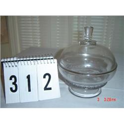 COMPOTE - short stem, large rounded lid with tall glass finial