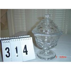 COMPOTE - small panel glass (heavy) with lid and flat glass finial