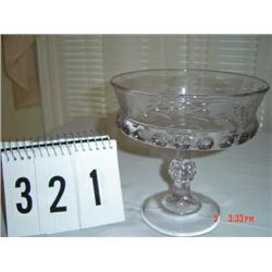 COMPOTE - clear, etching on bowl with large thumbprint at bottom edge (no lid)