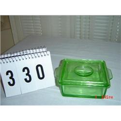 DEPRESSION GLASS - green refrigerator box with lid