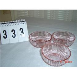 DEPRESSION GLASS - (3) pink berry bowls