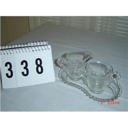 CANDLEWICK - creamer and sugar bowl on tray