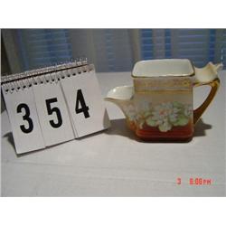 SHAVING MUG - Germany - square top - ivory, green, white flowers, gold border