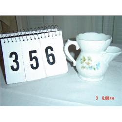 SHAVING MUG - white with spout, round top and blue/white flowers