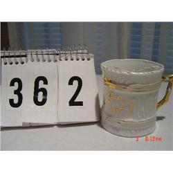 SHAVING MUG - German white with wood-grain design, gold hand-painted flowers, gold stick design hand