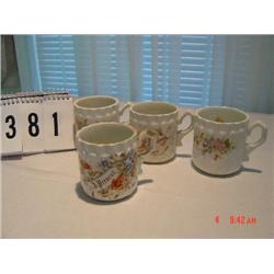 (4) MUGS - all with same ridge on top edge but each with different groups of flowers