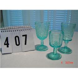 (3) UNMATCHING AQUA GLASS CORDIALS