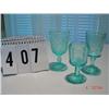 Image 1 : (3) UNMATCHING AQUA GLASS CORDIALS