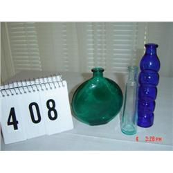 (3) BOTTLES - COBALT, AQUA & GREEN