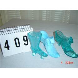 (3) PRESSED GLASS LADIE'S SHOES - 1-CLEAR/LIGHT BLUE, 1-SOLID/LIGHT BLUE, 1-LIGHT BLUE VICTORIAN LAD