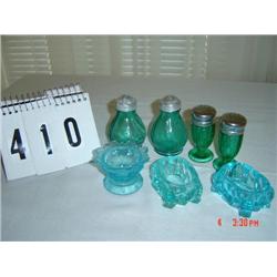 (3) MASTER SALTS -  BLUE and GREEN, and (2) SALT/PEPPER SETS