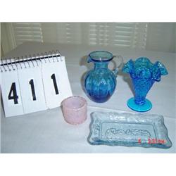 LAST SUPPER SMALL DISH, BLUE HOBNAIL VASE, ?????