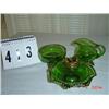 Image 1 : GREEN GLASS - gold trim sugar & creamer, low covered compote