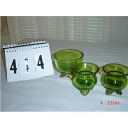 GREEN GLASS - SMALL OPEN COMPOTE, (2) "SUSIE," "CONEY ISLAND"
