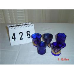 (5) TOOTHPICK HOLDERS - cobalt blue, some with gold edges