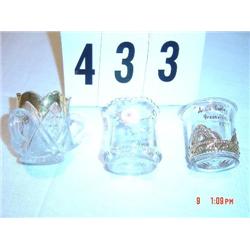 (3) TOOTHPICK HOLDERS - pressed glass with gold or handpainted