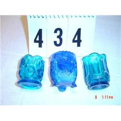 (3) TOOTHPICK HOLDERS - various blue glass