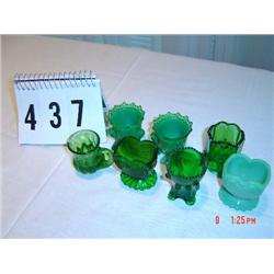 (7) TOOTHPICK HOLDERS - green glass
