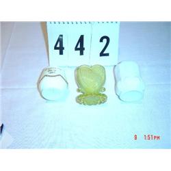 (3) TOOTHPICK HOLDERS - (2) milkglass, (1) yellow