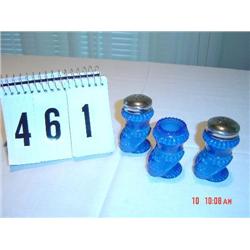 (3) PIECES OF DEGENHART - blue salt/pepper shakers, (1) candlestick