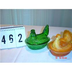 DEGENHART green HEN on NEST, BOYD kumquat TURKEY on NEST