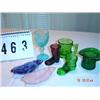 Image 1 : (7) PIECES OF DEGENHART - (1) blue glass hands, (1) pink glass hands, (1) aqua cordial, (1) green to
