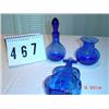Image 1 : (3) COBALT GLASS PIECES - violin, small vase, bottle w/ stopper