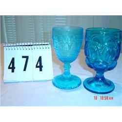 (2) BLUE PRESSED GLASS GOBLETS - unmatching