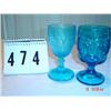 Image 1 : (2) BLUE PRESSED GLASS GOBLETS - unmatching