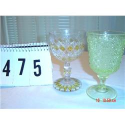 (2) PRESSED GLASS, green, yellow, glasses