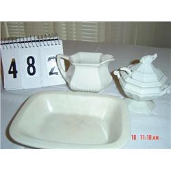 RED CLIFF IRONSTONE mini tureen, WM ADAMS & SON creamer, ROYAL IRONSTONE dish