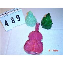 (2) BOYD glass colonial ladies - Furr green, Ice green; cranberry glass violin