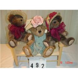 (3) Boyd's Bears wearing hats with large flowers