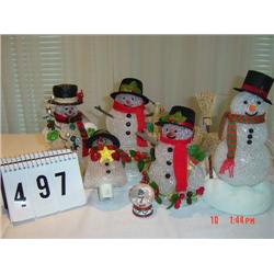 CHRISTMAS ITEMS - (5) various SNOWMAN lights and (1) small snow globe