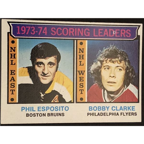 1974-75 TOPPS Phil Esposito/Bobby Clarke LL (HOF)