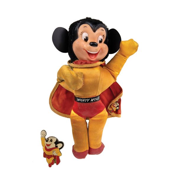 A Rare Ideal Mighty Mouse plush toy.