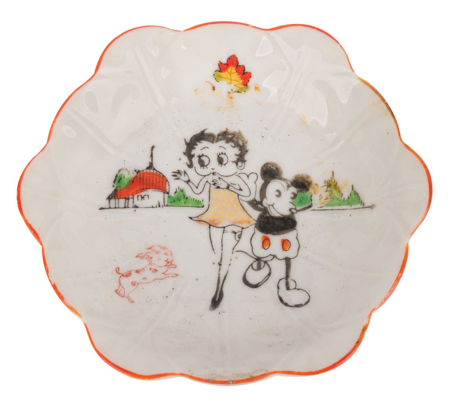 Mickey Boop A Betty Boop and Mickey Mouse Glazed Ceramic Dish.
