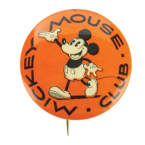 A Rare Orange Mickey Mouse Club Button.