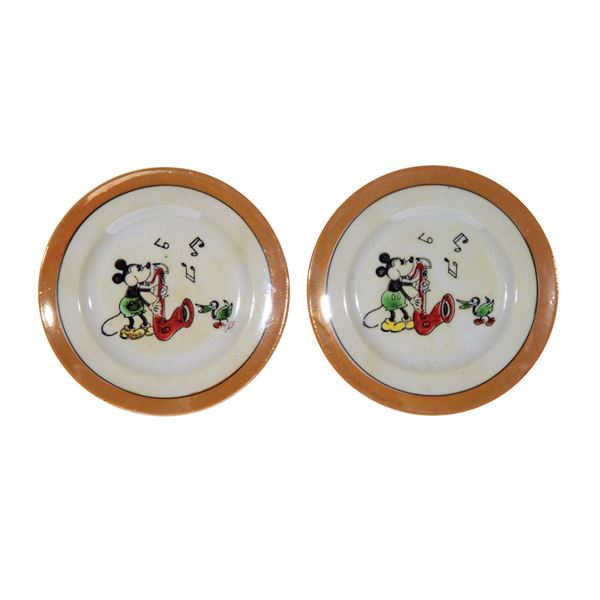 A Pair of Mickey Mouse Lusterware Plates.