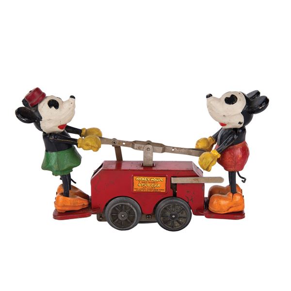 A Mickey & Minnie Hand Car & Box by Lionel.