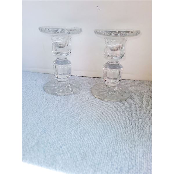 LOT OF 2 CYRSTAL TAPERED CANDLE HOLDERS