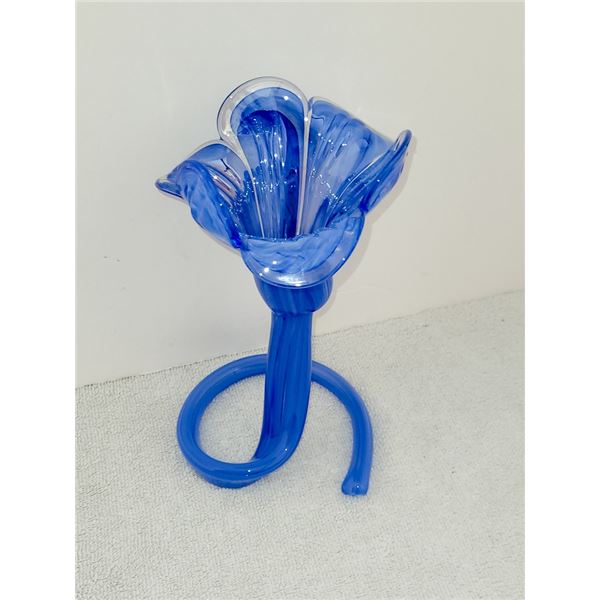 BLUE MURANO GLASS FLOWER VASE