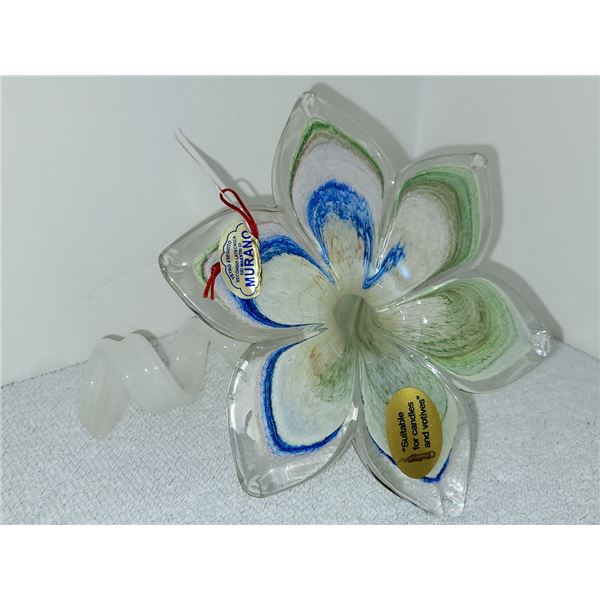 BEUAITFUL BLUE GREEN MURANO GLASS FLOWER VASE