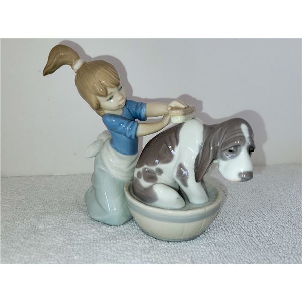 LLADO BASHFUL BATHER GIRL WITH DOG STATUE