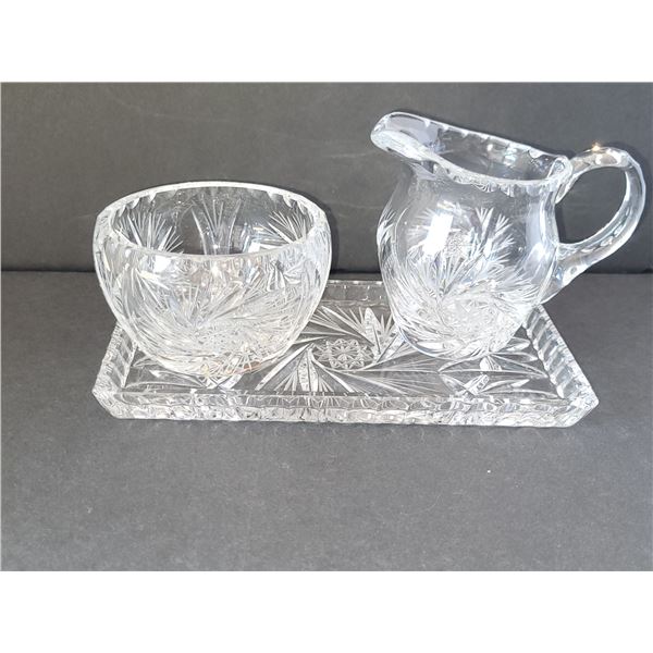 CRYSTAL SUGAR & CREAMER SET WITH UNDERPLATE