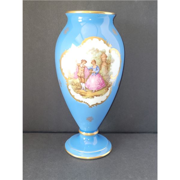 BLUE LIMOGES VASE 4" X 10"